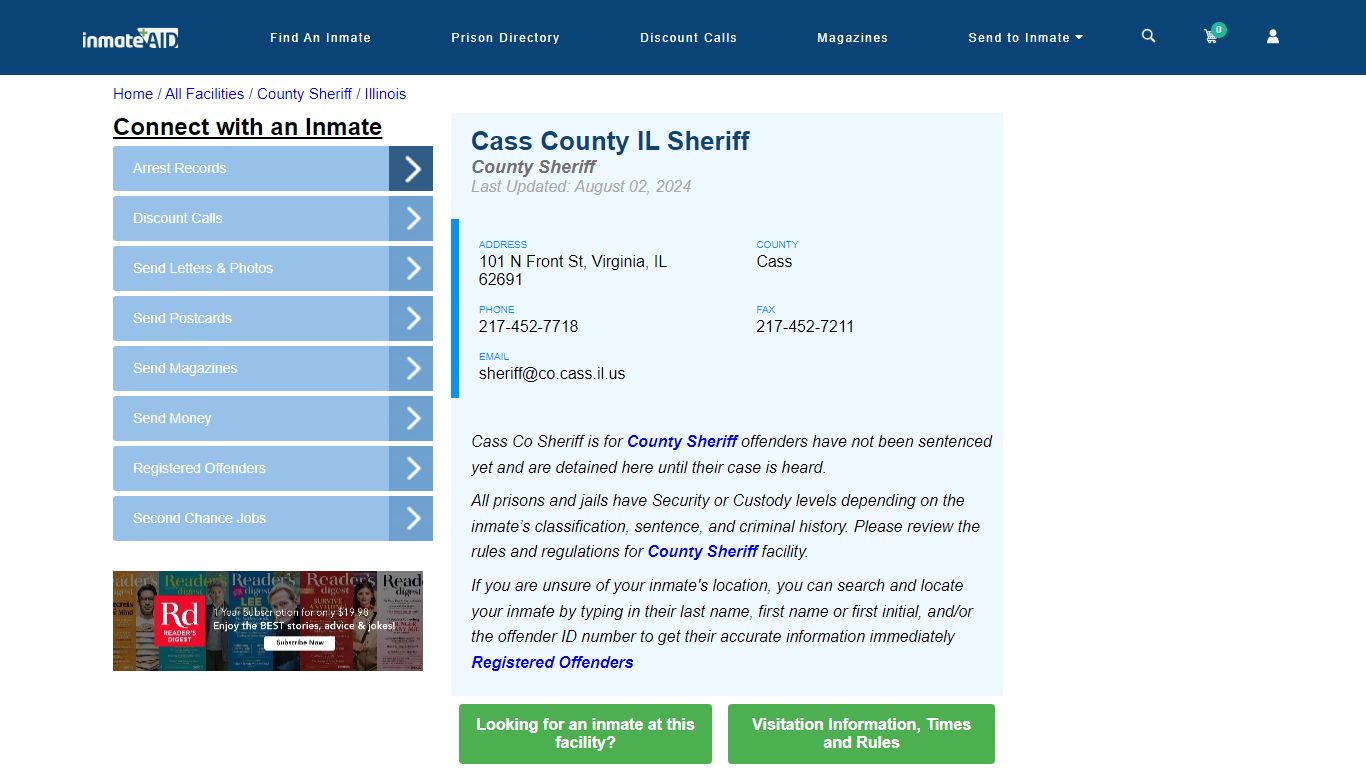 Cass County IL Sheriff & Arrest Search - InmateAid